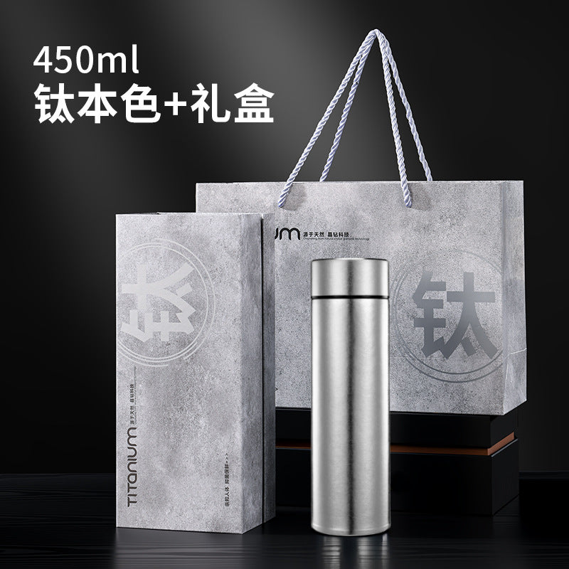 High-end pure titanium thermos cup, tea business double-layer titanium cup, straight cup, health water cup, tea and water separation for men and women