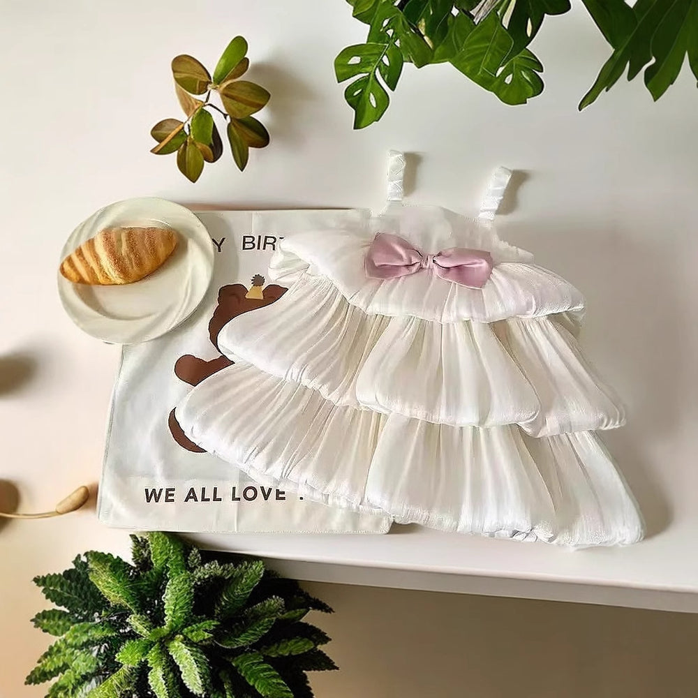 Girls' spaghetti strap satin cake dress -  summer new arrival: stylish, sweet, comfortable, and skin-friendly fashion for your little girl