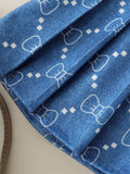 girls' fashion denim-style printed set with turn-down collar + pleated skirt top set