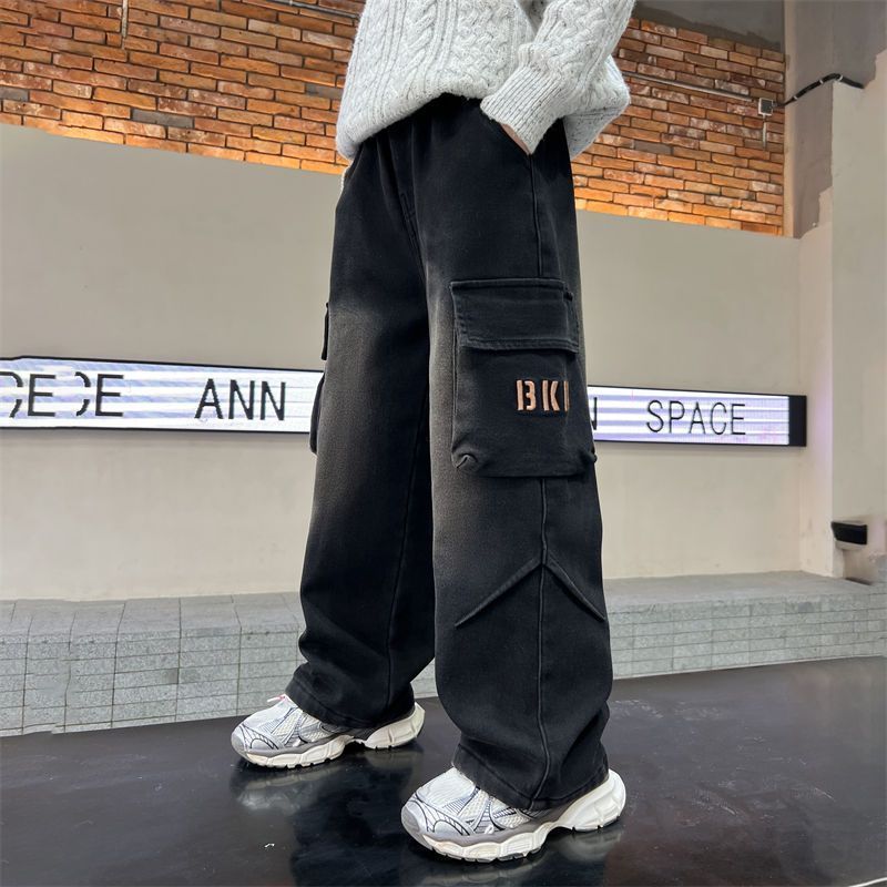 Boys' denim pants - spring/autumn kids' cargo pants -  new korean style trendy long pants for older boys