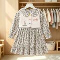 Girls' spring/autumn long-sleeve princess dress - new children's fashionable floral fake two-piece skirt set - kids' clothing