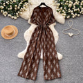 Vintage polka dot v-neck ruched trendy jumpsuit - women's  summer high-waisted slimming wide leg straight leg pants