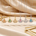 Popular internet celebrity smart cat's eye stone ginkgo leaf diamond necklace accessible luxury niche women's fashion titanium steel clavicle chain jewelry
