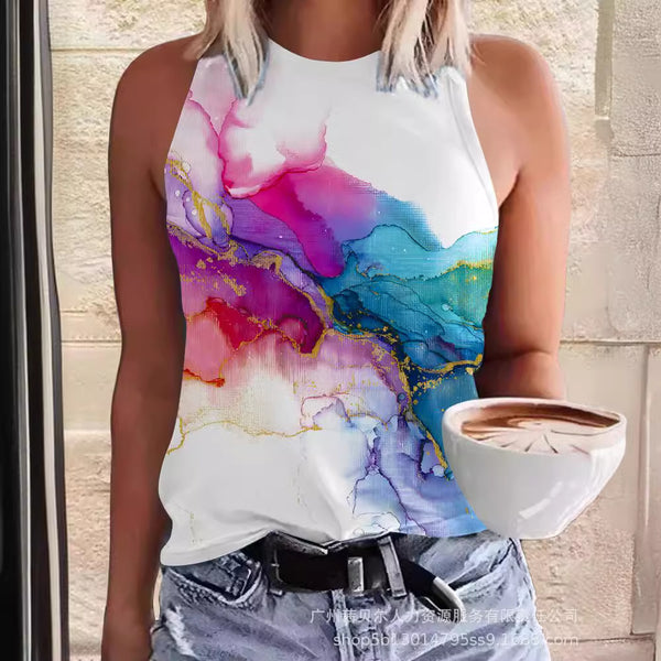New Large Size Women's Gilt Printed Sleeveless Top JCPU0012A8