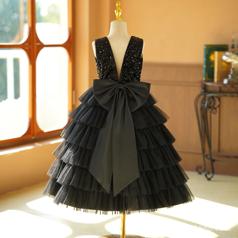 European and american cross-border custom girls' dresses, tutu skirts, little girl's cake skirts, performance costumes, deep v-back with 3d butterfly detail