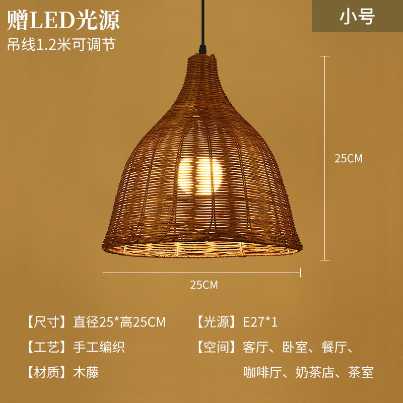 Retro rattan lamp restaurant wedding store hotel b&b lampshade southeast asian country bamboo woven decoration straw hat chandelier