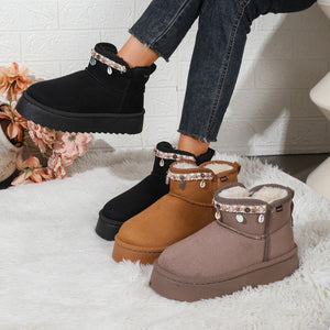 fleece-linedthickenedheattech snow boots for women fall and winternew arrival ethnic style pendant thick sole fur all-in-one non-slip shoes