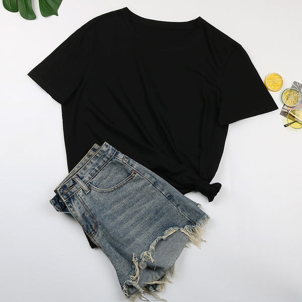 Cross-border  clothing factory summer European and American women's clothing top basic round neck short sleeve solid color pure cotton t-shirt women