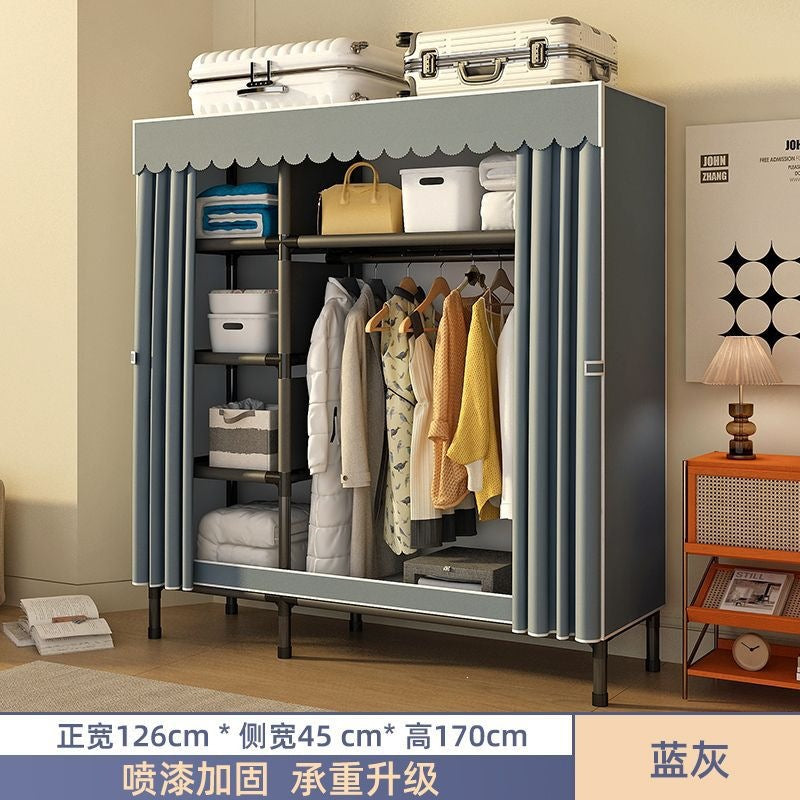 Simple wardrobe for home bedroom steel frame thickened and thickened steel pipe assembled cloth wardrobe rental room strong and durable cabinet