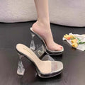 11cm super high heels catwalk model car show catwalk shoes transparent crystal sandals fish mouth waterproof platform thick heel sandals