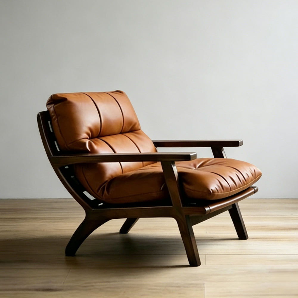 Second-hand style genuine leather chair designer retro house single sofa large flat floor living room balcony casual reading tea chair