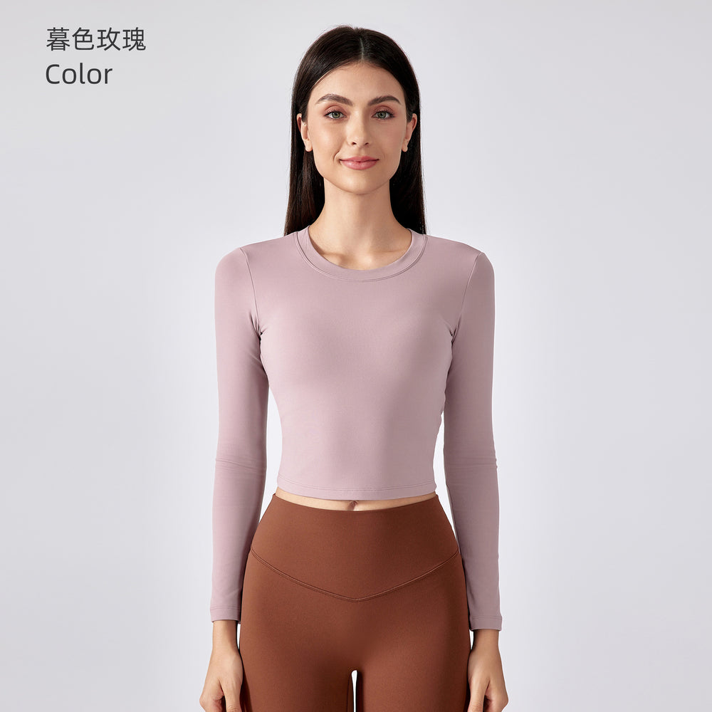 Sexy cutout back yoga top - long sleeve, cropped length with built-in bra pads - perfect for running, fitness, and workouts - daw186