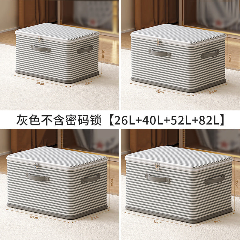 Non-woven fabric with lid clothing storage box household folding storage box striped storage box wardrobe storage zipper box