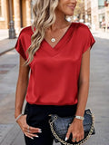 Women's satin t-shirt - spring/summer new arrivals -  us & european style - solid color business v-neck casual pullover top
