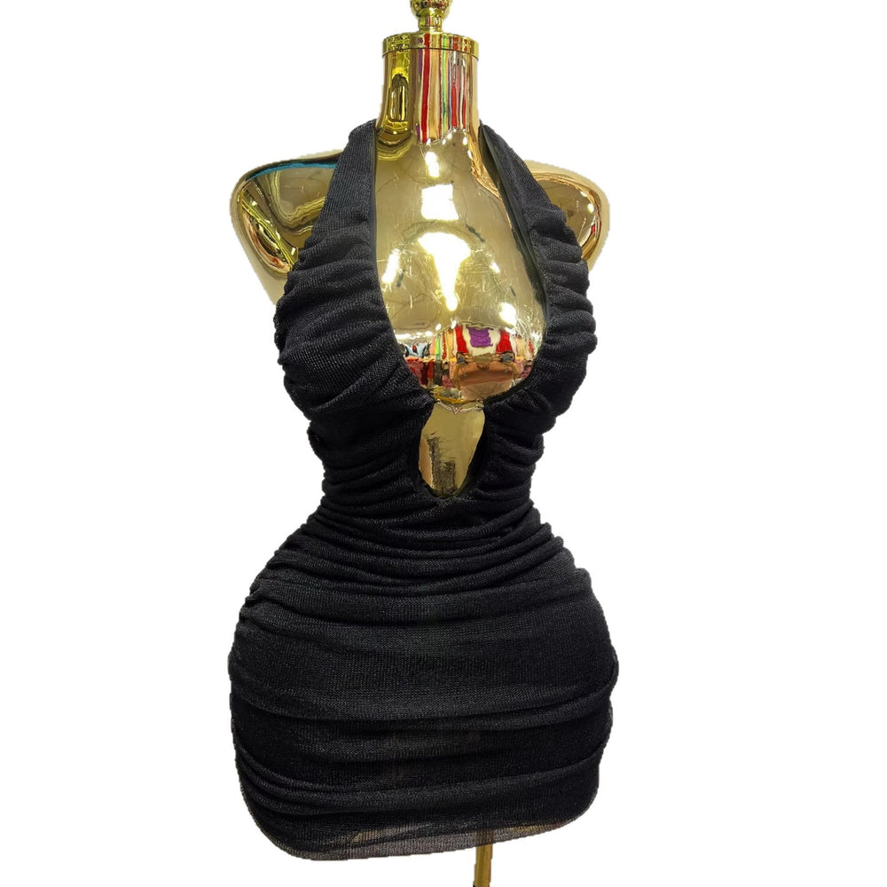 European and american style spring new arrival halter backless deep v-neck sexy slim-fit stretch sexy mini dress