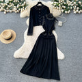Classy tweed style outfit women's autumn fashion beading round neck sleeveless knittingdresslong sleevecardiganoutwear