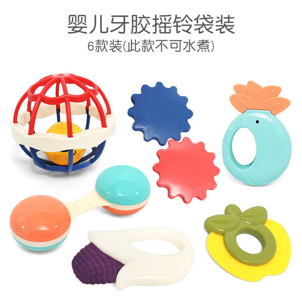 Baby rattle 6-piece set Baby educational soothing toy Toothpaste soft glue hand rattle 3-12 months newborn