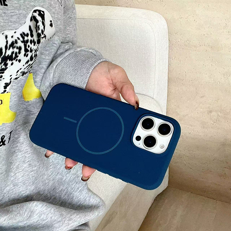 Suitable for iphone16pro thin ring magnetic liquid silicone mobile phone case apple 17air anti-fall pure color protective cover