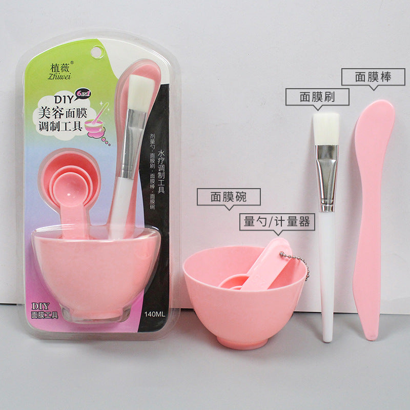 Wholesale spa & beauty tool set: 6-piece mask bowl kit with makeup brushes, mixing spatula, and plastic bowl for mask preparation