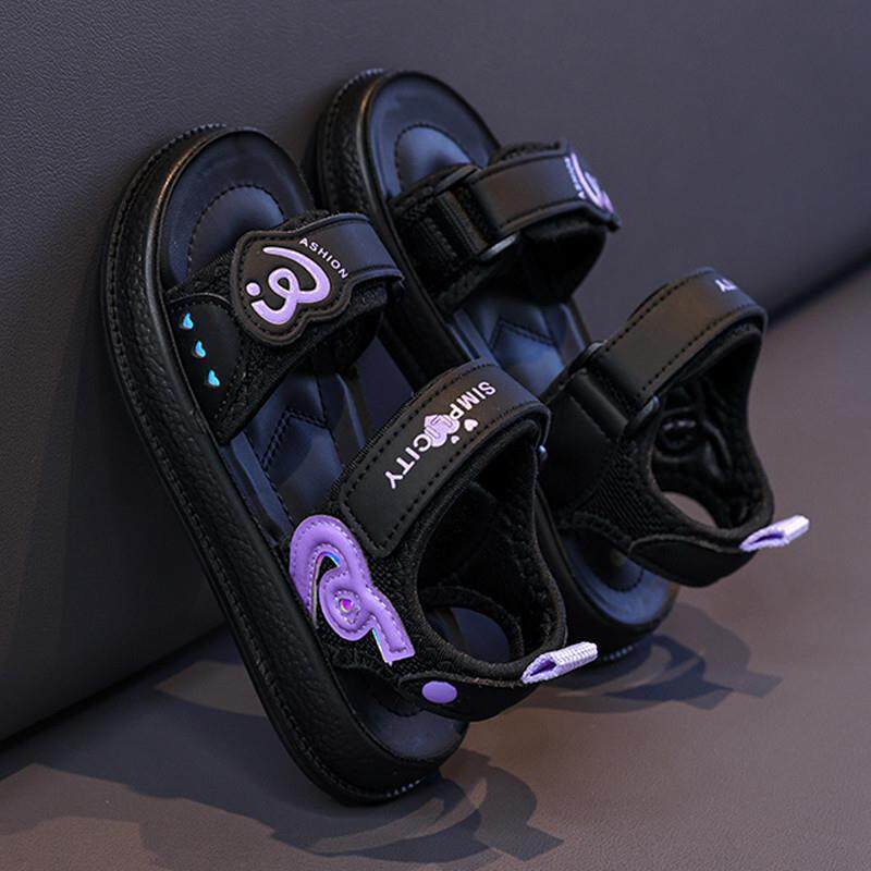 Girls' sandals - summer  new collection: stylish soft-soled beach sandals for kids, velcro closure, princess-style slides for toddlers