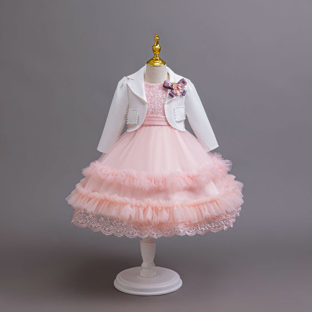 Ready-to-ship wholesale children's three-piece dress set, kids' formal gown, tulle princess dress, girls' dress, baby dress