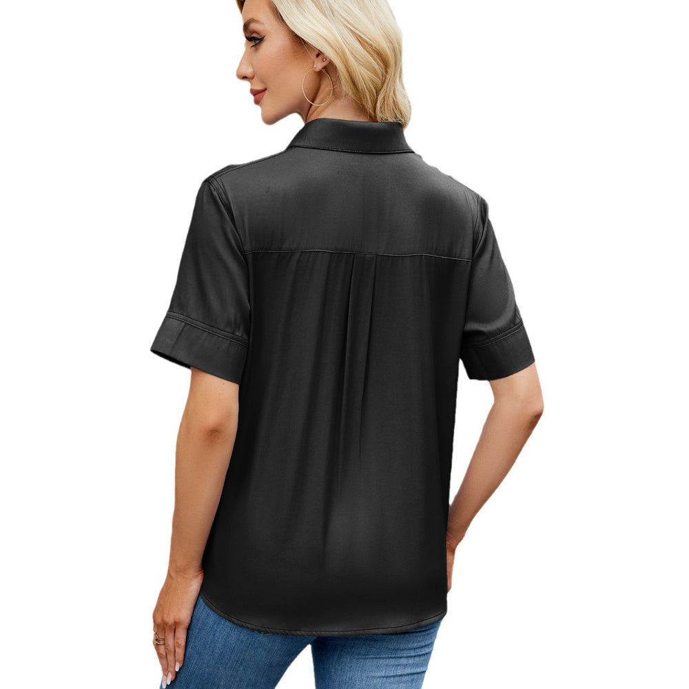 European and american cross-border women's fashion  spring/summer new arrivals:  &  single-breasted faux denim short-sleeve oversized shirt