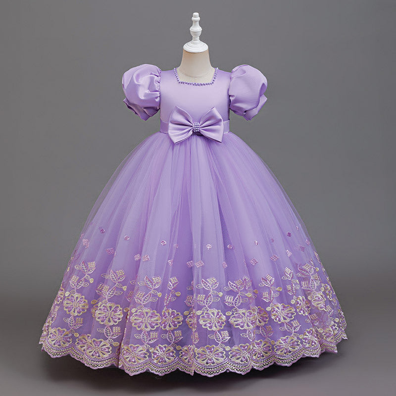 Export manufacturer processing personalized children's dresses princess dresses european and american style embroidered ready-made flower girl wedding dresses wholesale cross-border