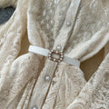 Frenchretro heavy industry embroider sequin mesh embroider strap waist single breasted dress women's elegance long skirt