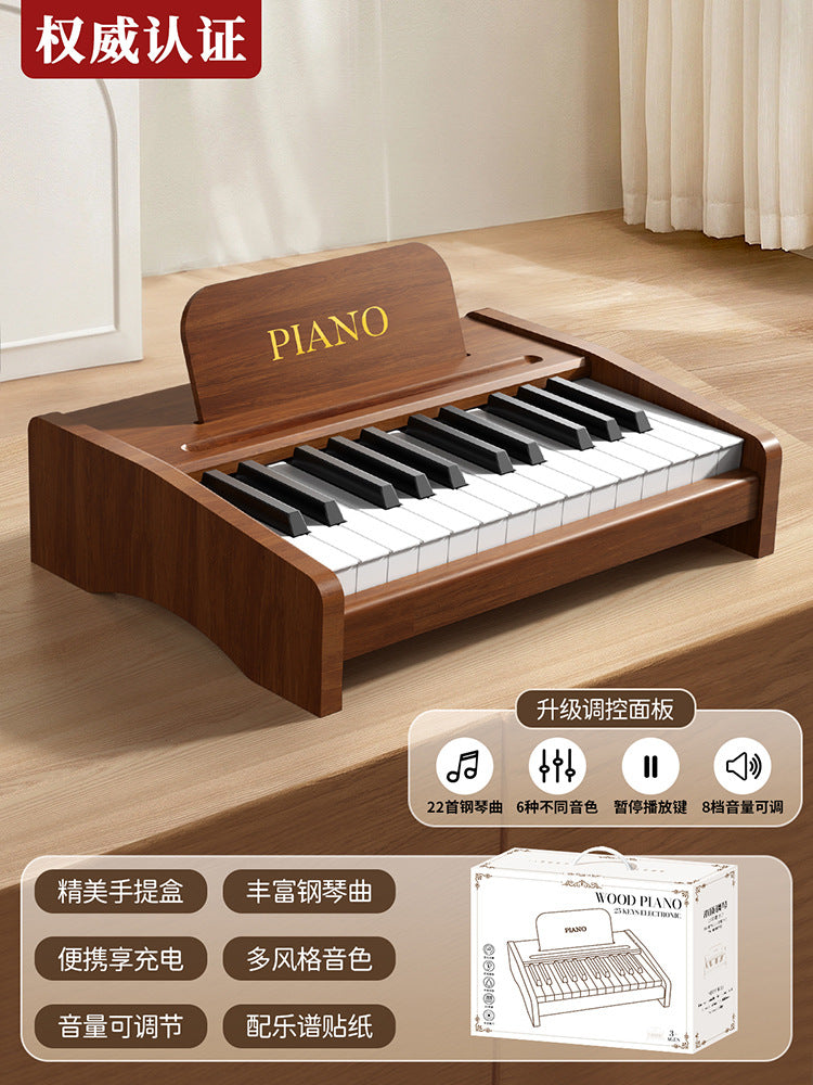 Wooden mini piano kids toy for boys and girls, 37-key electronic keyboard, early music education instrument, professional baby birthday gift