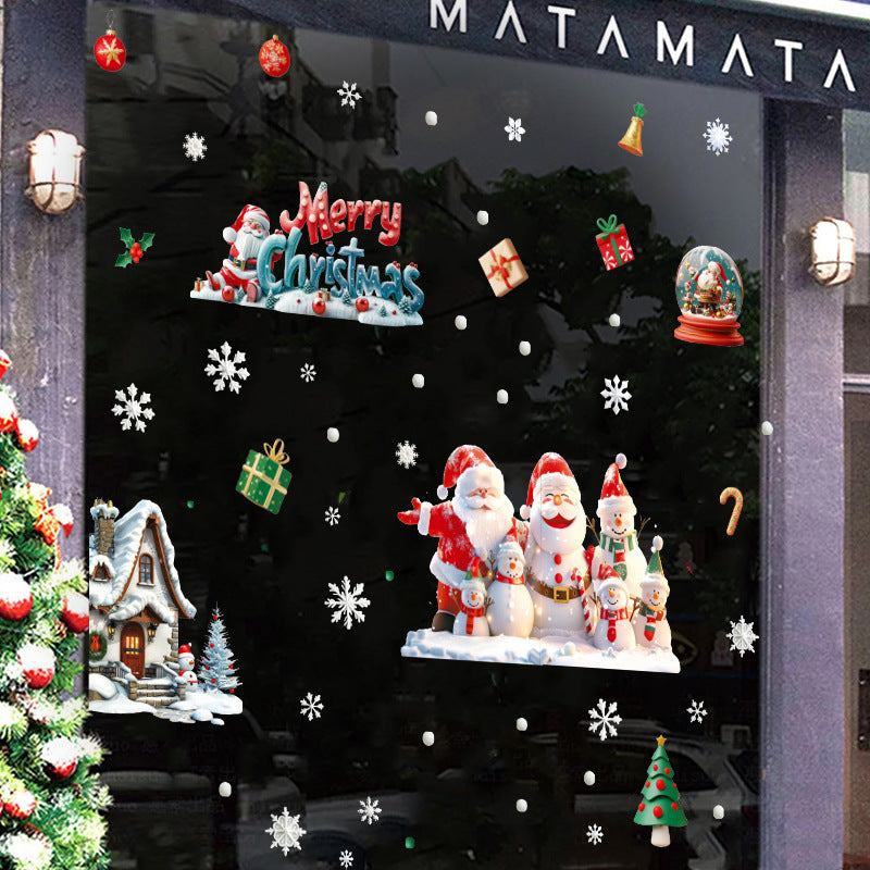 New  happy Santa Claus snowflake gift box party decoration glass window static sticker glue-free window grilles painting