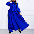 C8568  new autumn/winter solid color plus size tie-waist puff sleeve high-waisted maxi skirt african dress