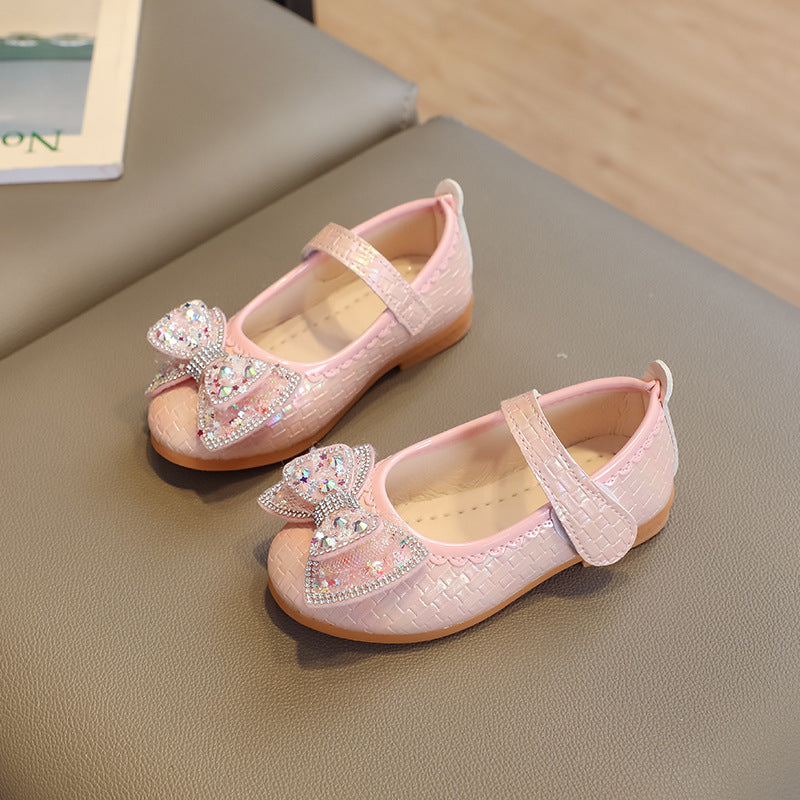 Spring & fallk-stylenew arrivalgirl leather shoesbowsprincessflatskidsvelcrobows performance dance shoes