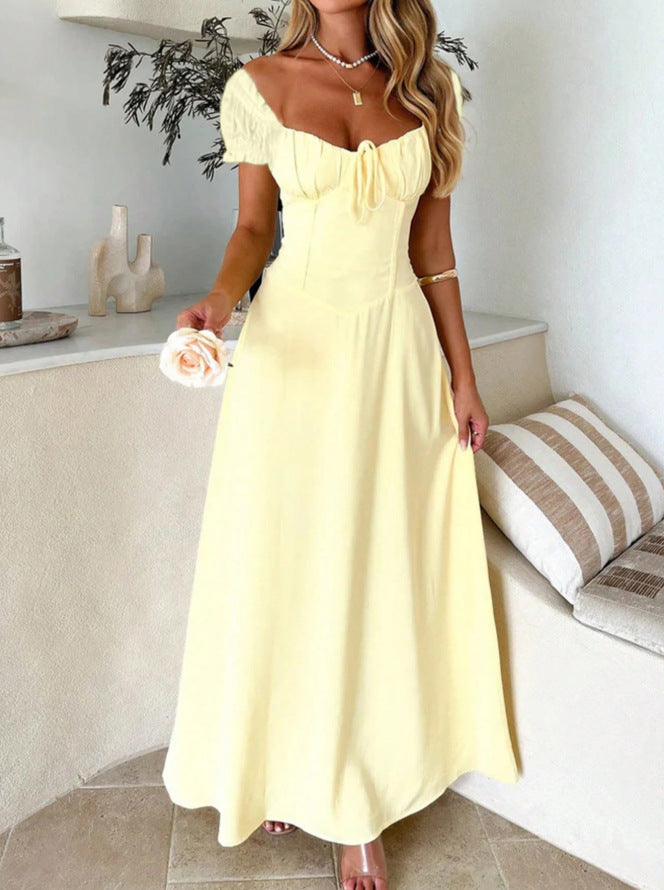 european and american cross-border new solid color fashion bandage pink dress