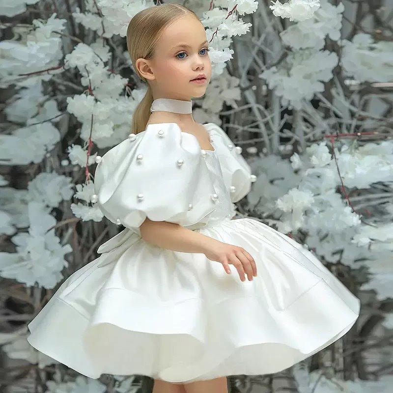 Kids dress princess dress white tutu girl model catwalk dress flower girl little host costume female