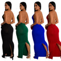 C6831 cross-border   fashion women's solid color cutout backless sleeveless maxi dress