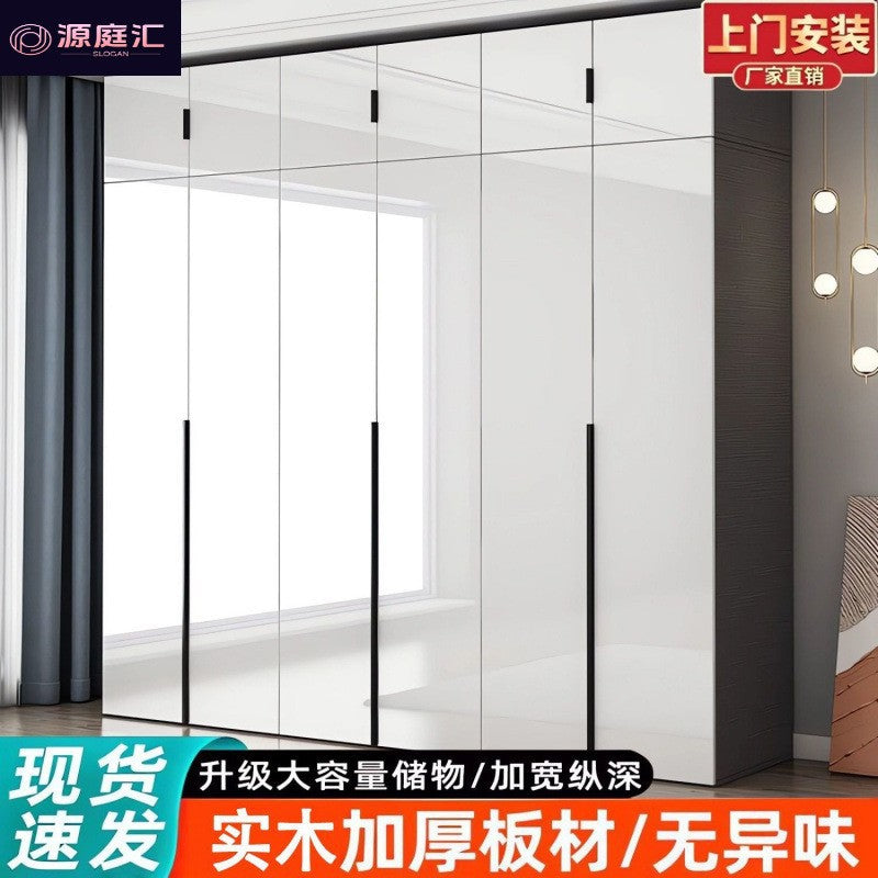 Solid wood glossy light luxury wardrobe for home bedroom, modern light luxury large wardrobe, high-gloss finish wardrobe, eco-friendly board wardrobe
