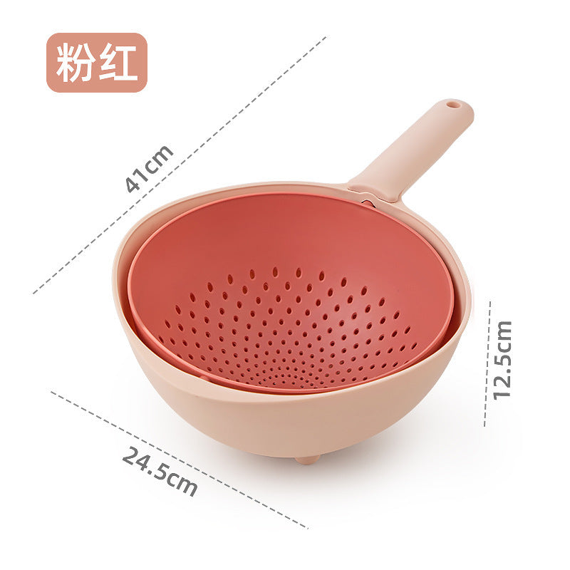 Rotary drain basket Plastic with handle Creative double-layer drain basket Kitchen fruit storage Vegetable basin Drain basket