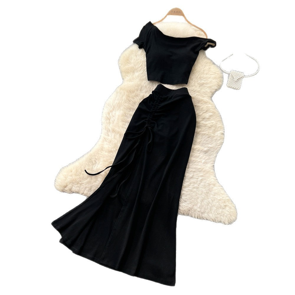 Lazy style vest skirt oblique shoulder suit women's summer silmslimming looktwo-piece setfashionelegantwork clothingsuit