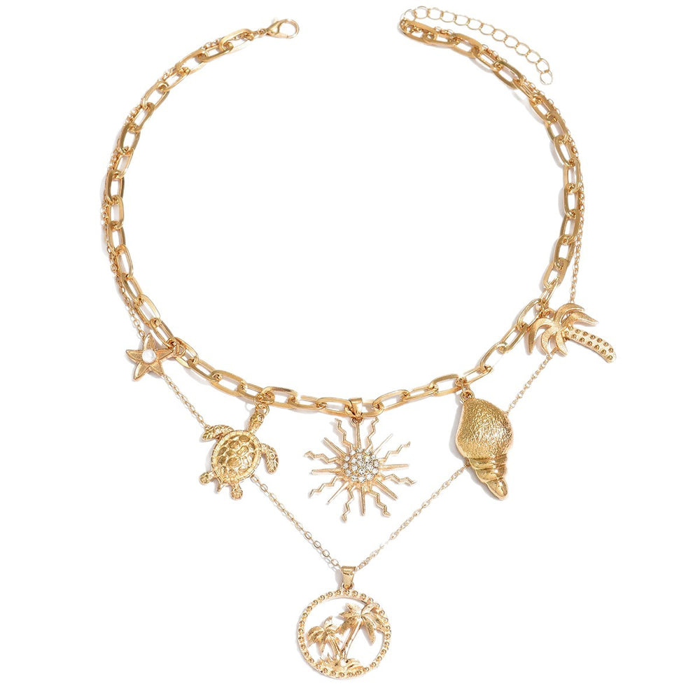 Wholesale european and american beach accessories, starfish and shell necklaces, accessible luxury niche sun pendant stacking collarbone necklaces for women