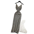 Lazy stripes suspender sleeveless dress women's summerknitting silmslimming lookelegant long skirt work clothing outfit