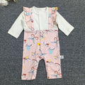 Baby girl's pure cotton butterfly romper with ruffle trim, color-blocked long sleeves, snap closure, easy to put on and take off, perfect for outings and tummy time