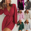 new european and american cross-border  direct sales holiday party fashion sequin long sleeve dress jumpsuit