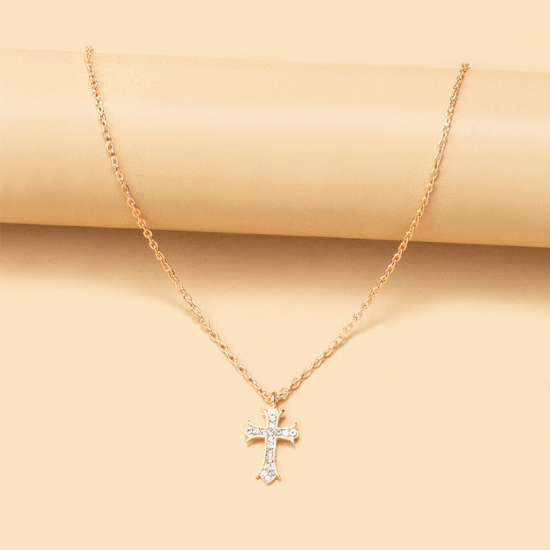 Rhinestone cross necklace wholesale - european & american style, diamond-studded pendant jewelry, women's high-end vintage autumn/winter sweater necklace