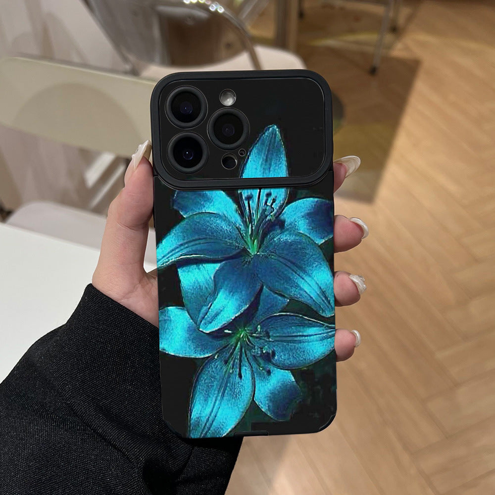 Midnight blue lily phone case for apple 17 pro, soft case for 16/15, niche high-end style, trending online, also fits 13