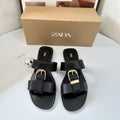 Za2025 summer new round toe thong sandals with buckle, european and american style, versatile everyday beach sandals for women