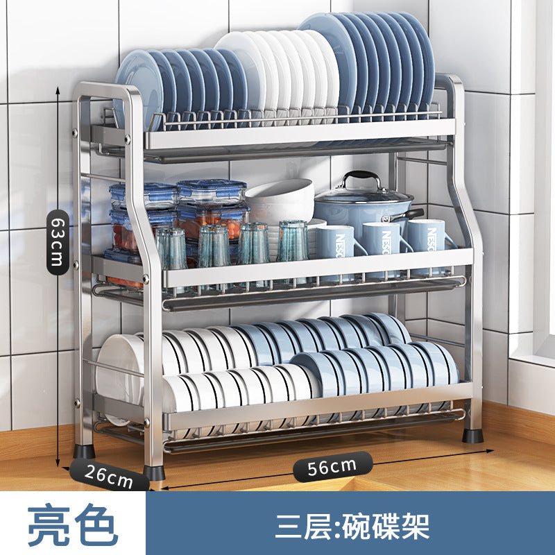 Storage Kitchen Dish Rack Household Dishware Dish Bowl Integrated Storage Rack Countertop Multifunctional Stainless Steel Drain Rack