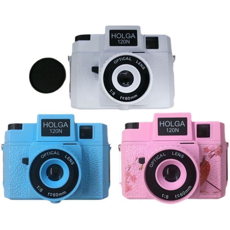 Holga 120n color film camera - leaky master, black plastic resin slr, compatible with color flash
