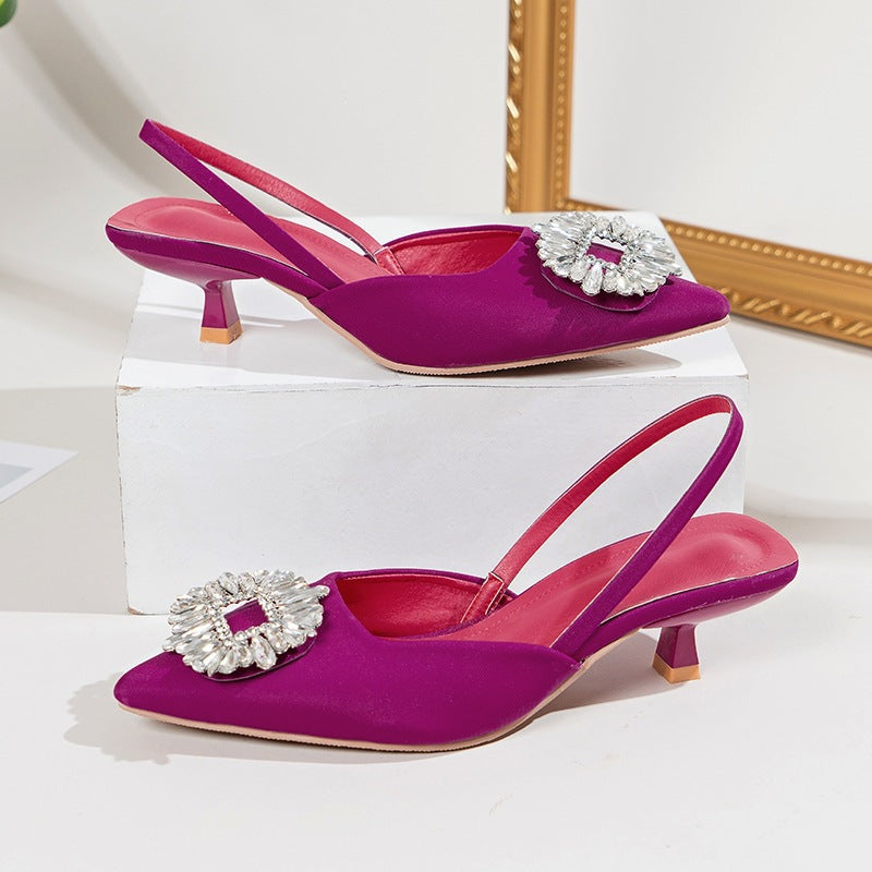 2026 european and american high heel sandals pointed toe stiletto diamond fashion shoes elegant closed-toe low-top outerwear high heels