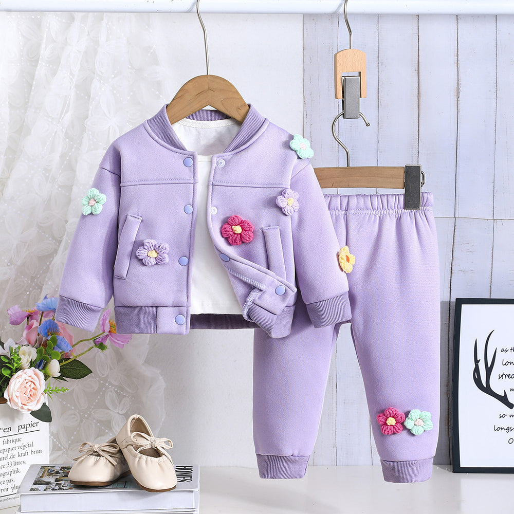 baby girl two-piece outfit: casual cute floral print long sleeve sweatshirt and pants set