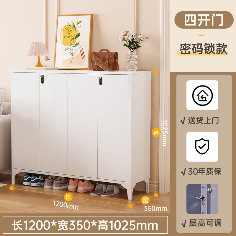 Steel shoe cabinet for home, shoe rack for entryway, hallway organizer with door and lock, minimalist large capacity faux stone shoe cabinet